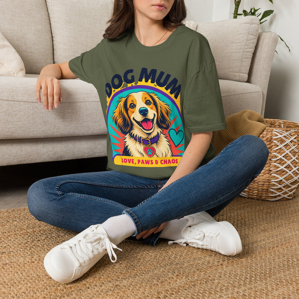 Dog Mum T-Shirt | Cute Happy Dog Illustration, Love Paws & Chaos