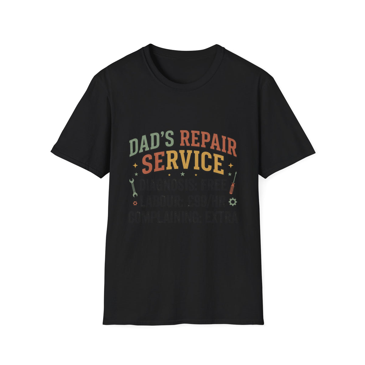 Dad's Repair Service T-Shirt | Funny Handyman Slogan, Tool Graphic