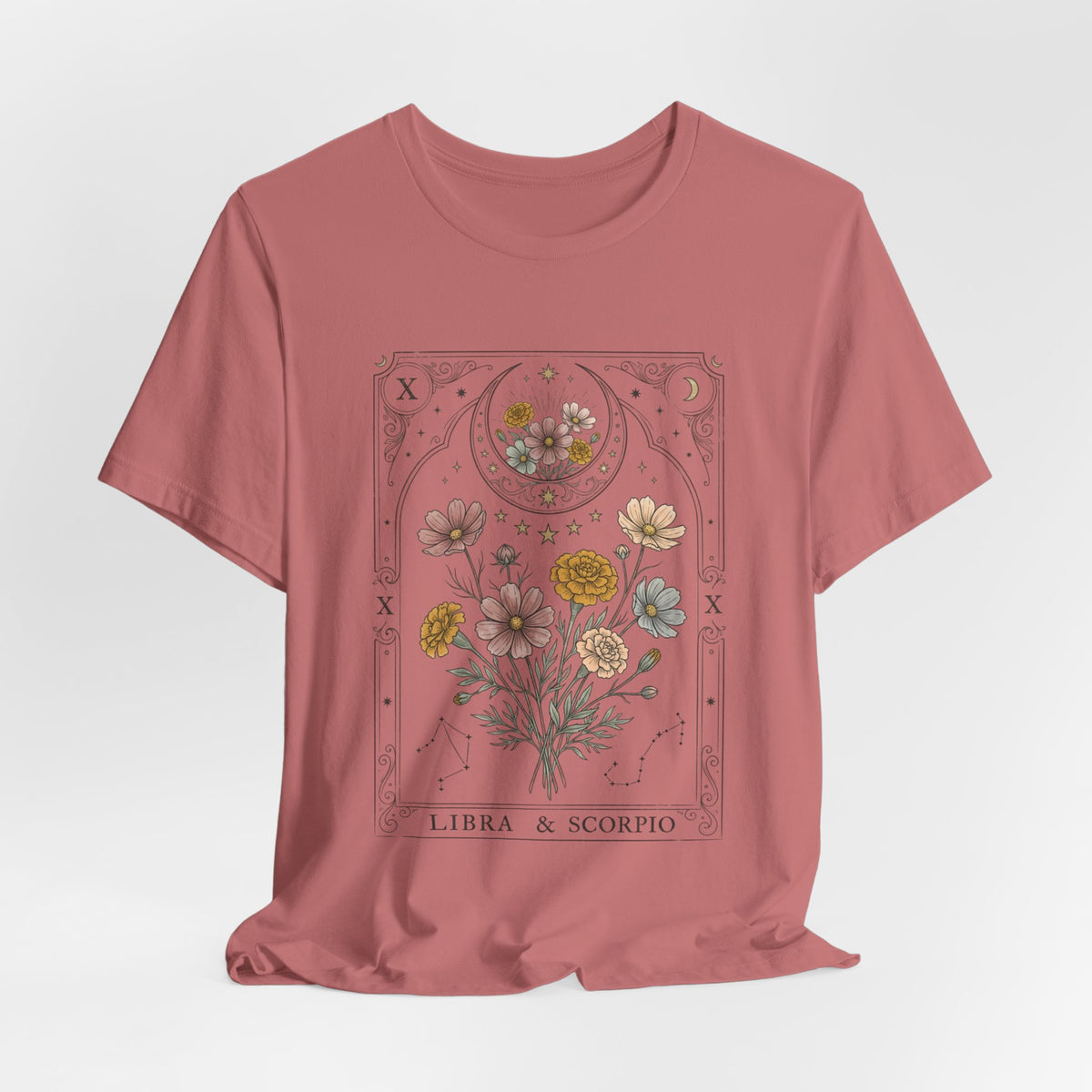 Libra & Scorpio Floral Zodiac T‑Shirt — Botanical Horoscope Tee