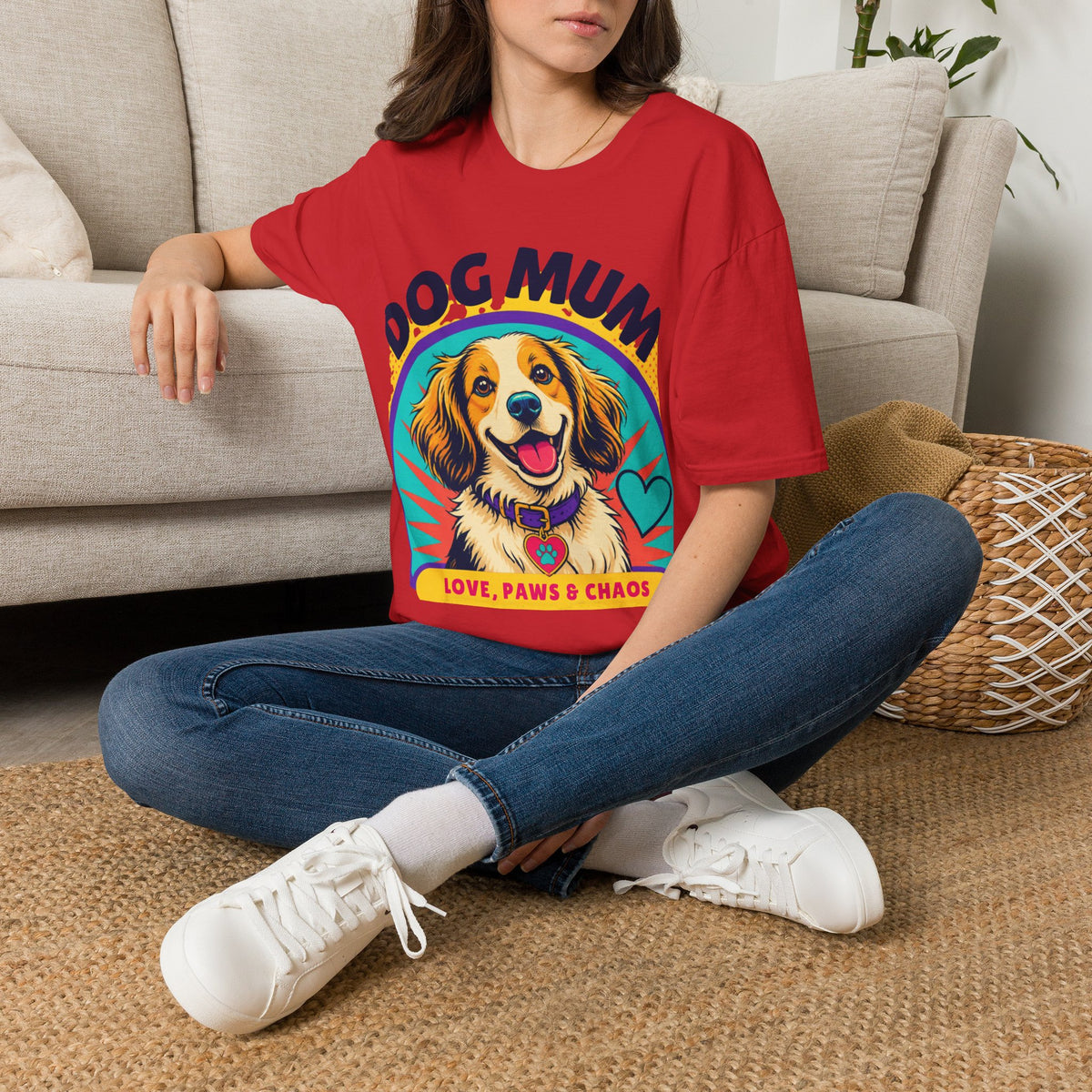 Dog Mum T-Shirt | Cute Happy Dog Illustration, Love Paws & Chaos