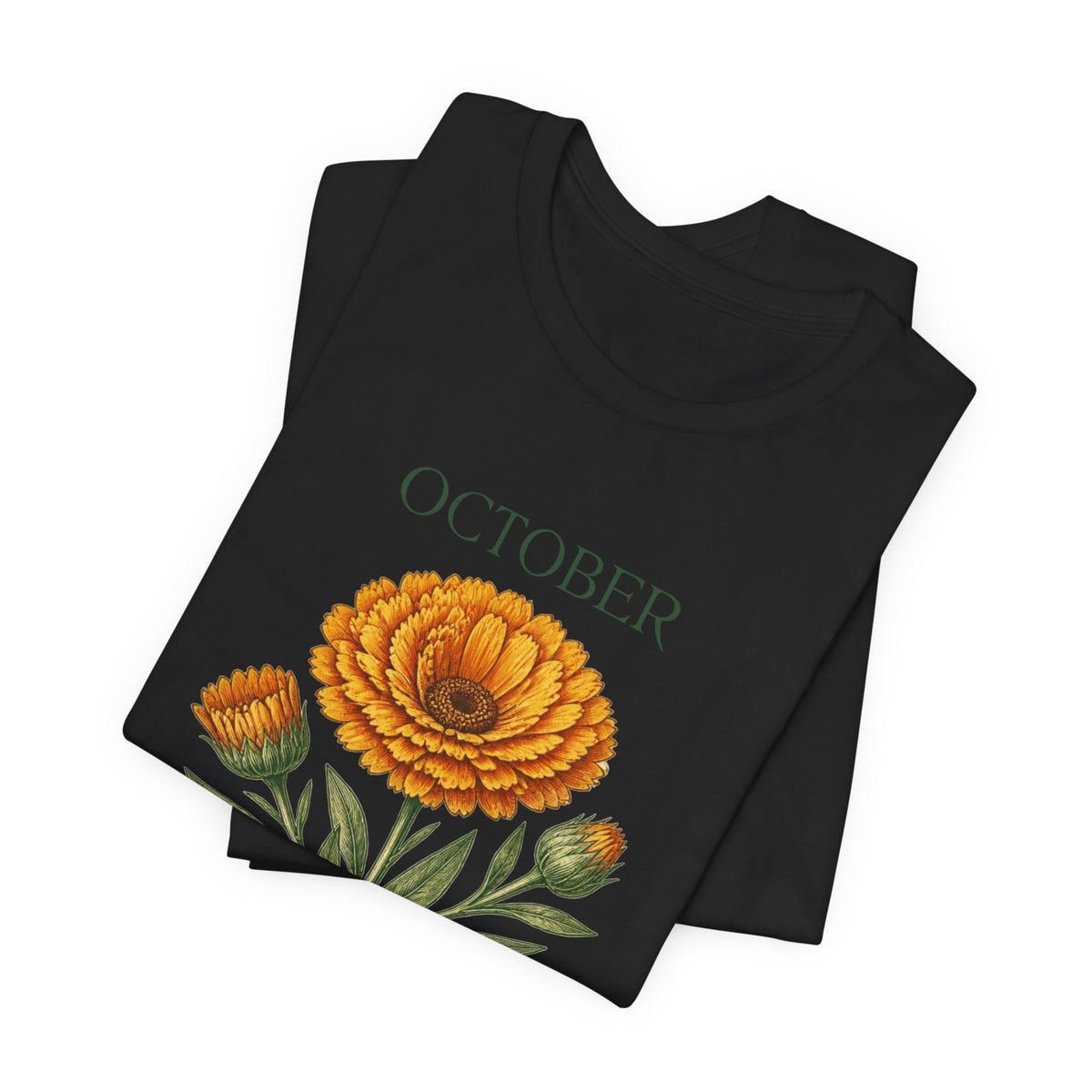 October Birth Flower Tee | Marigold & Cosmos Celestial Design | Birthday Gift
