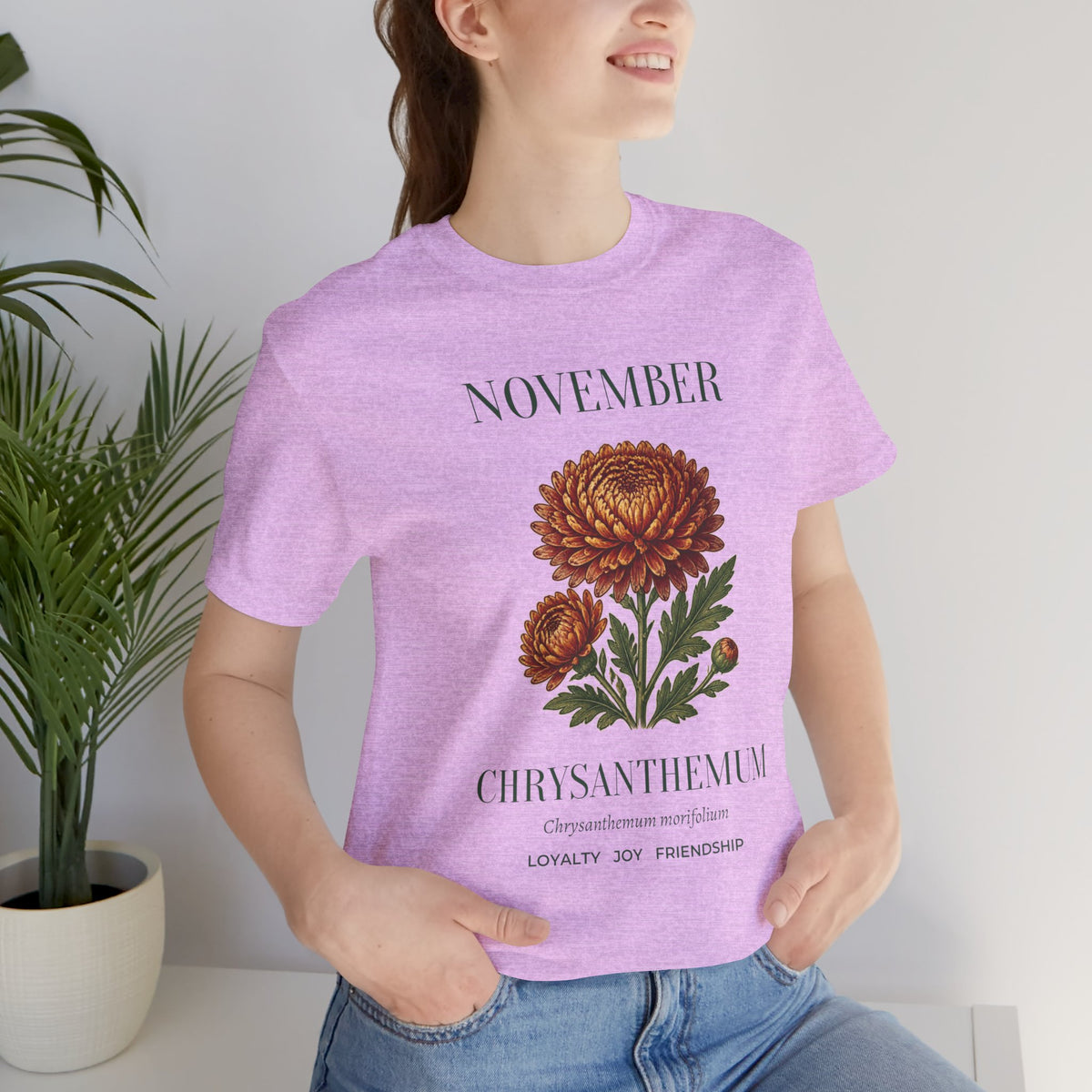 November Birth Flower Tee | Chrysanthemum Celestial Design | Birthday Gift