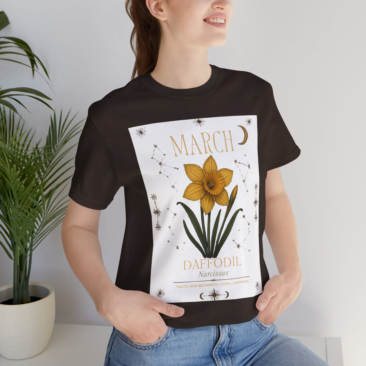 March Zodiac/Celestial aesthetics with birth flower — Birth Month Flower Tee