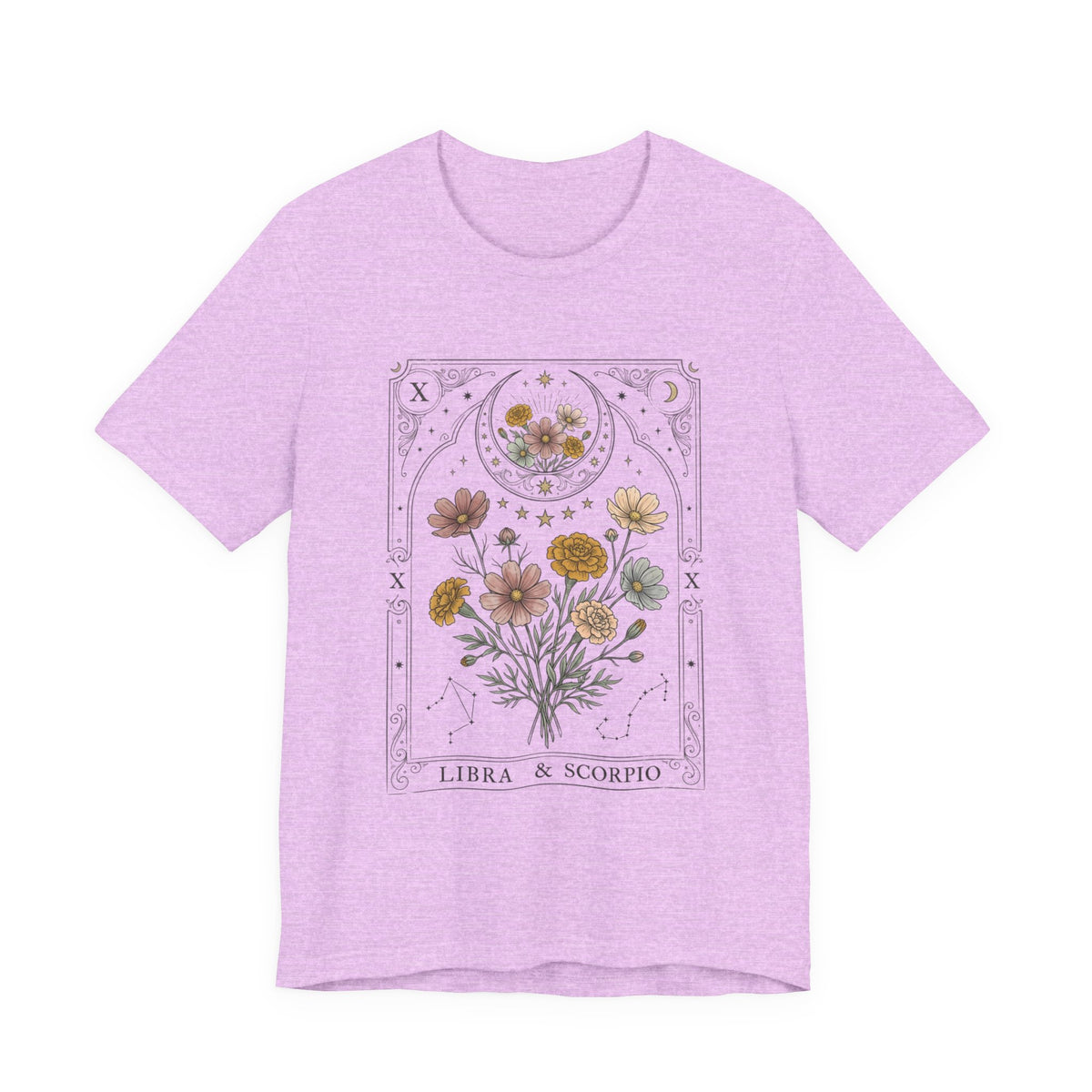 October - Libra & Scorpio Floral Zodiac Birth Flower T‑Shirt — Botanical Horoscope Tee