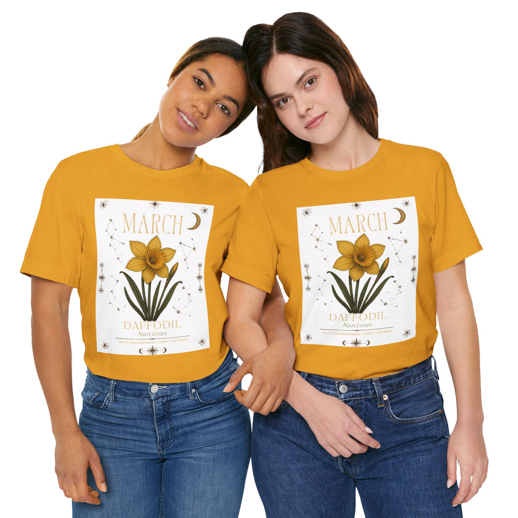 March Zodiac/Celestial aesthetics with birth flower — Birth Month Flower Tee