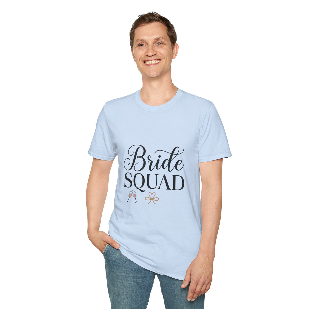 Bride Squad T-Shirt — Bachelorette Party Bridesmaid Tee with Champagne Icons