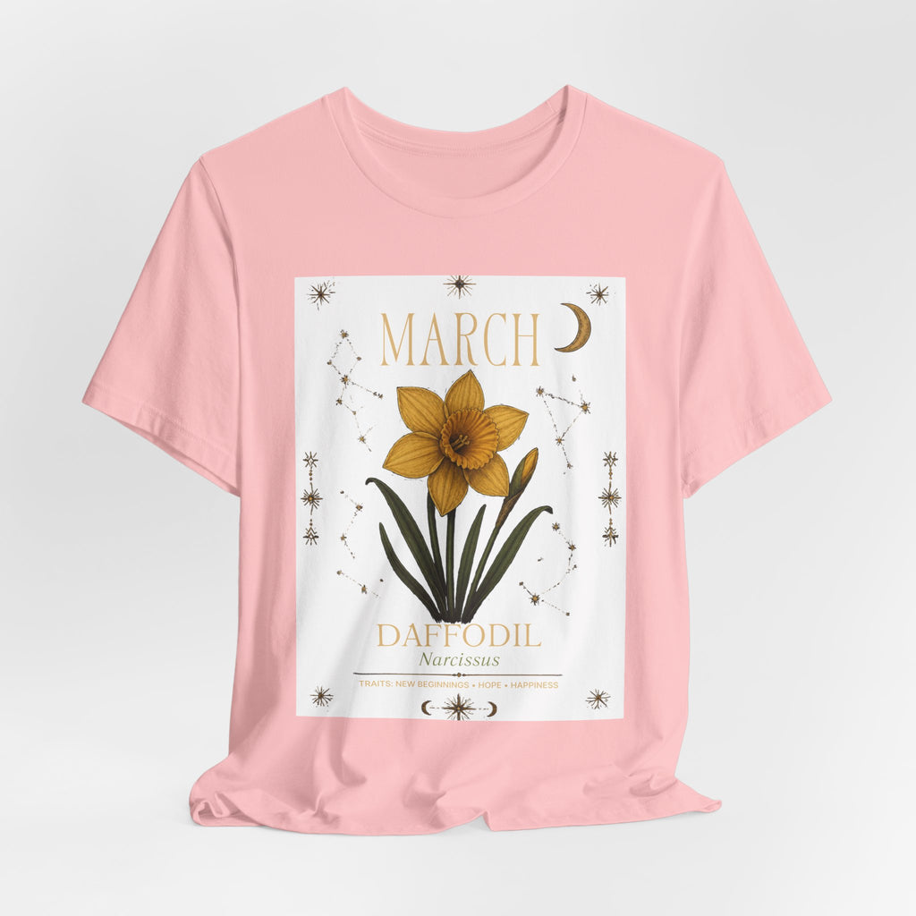 March Zodiac/Celestial aesthetics with birth flower — Birth Month Flower Tee