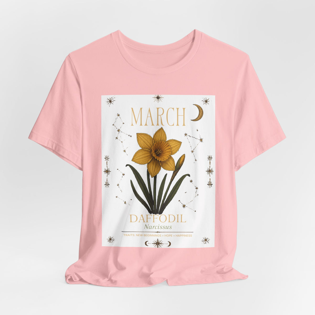 March Zodiac/Celestial aesthetics with birth flower — Birth Month Flower Tee