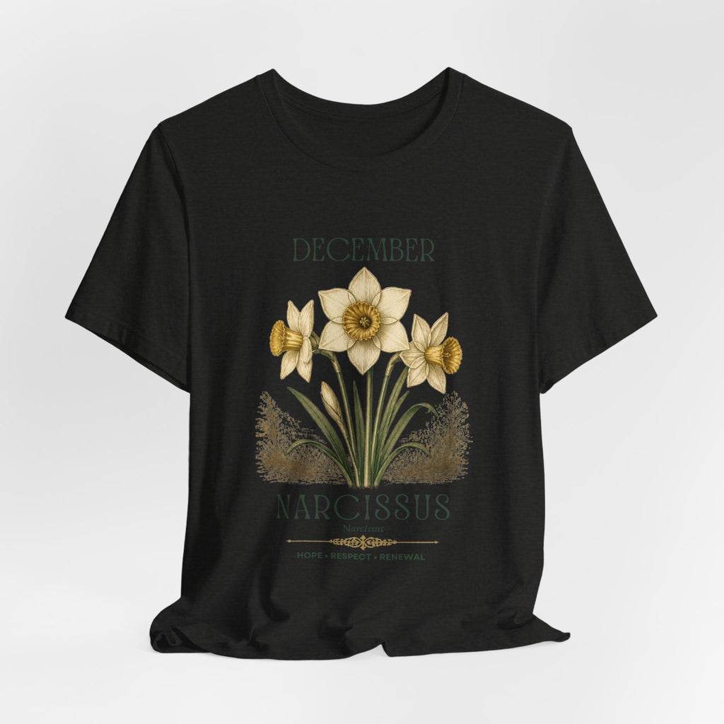 December Birth Flower Tee | Narcissus & Holly Celestial Design | Birthday Gift
