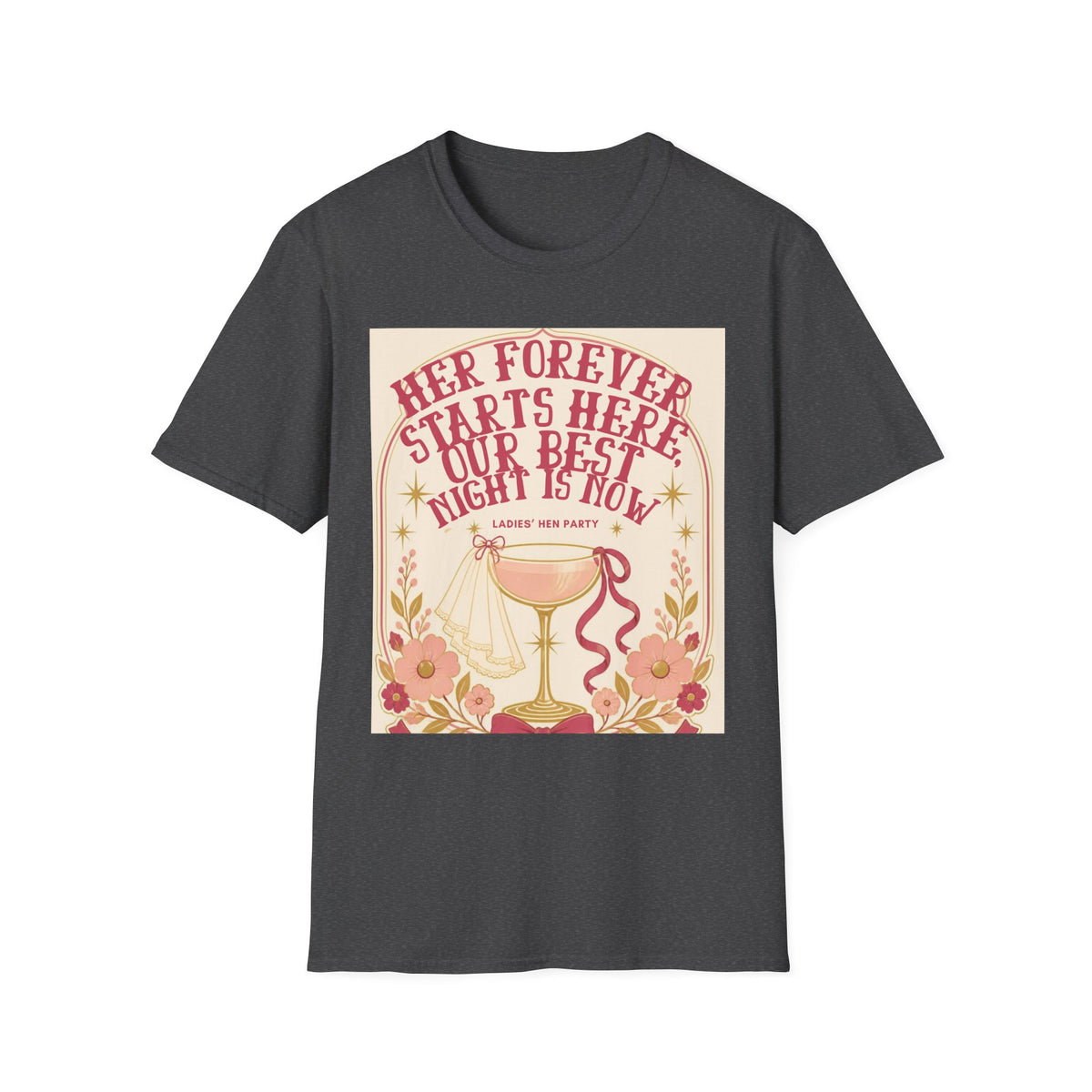 Her Forever Starts Here Champagne Glass T-Shirt | Bachelorette Party Tee