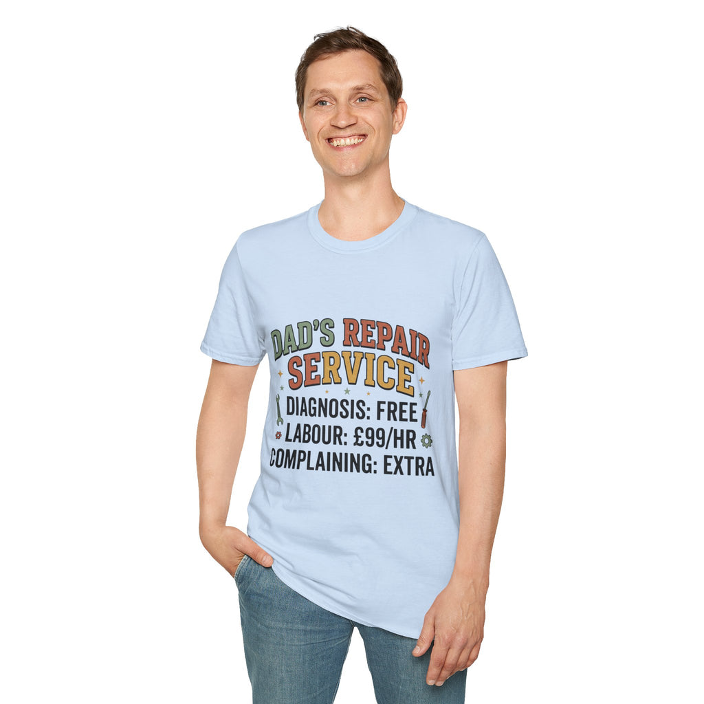 Dad's Repair Service T-Shirt | Funny Handyman Slogan, Tool Graphic