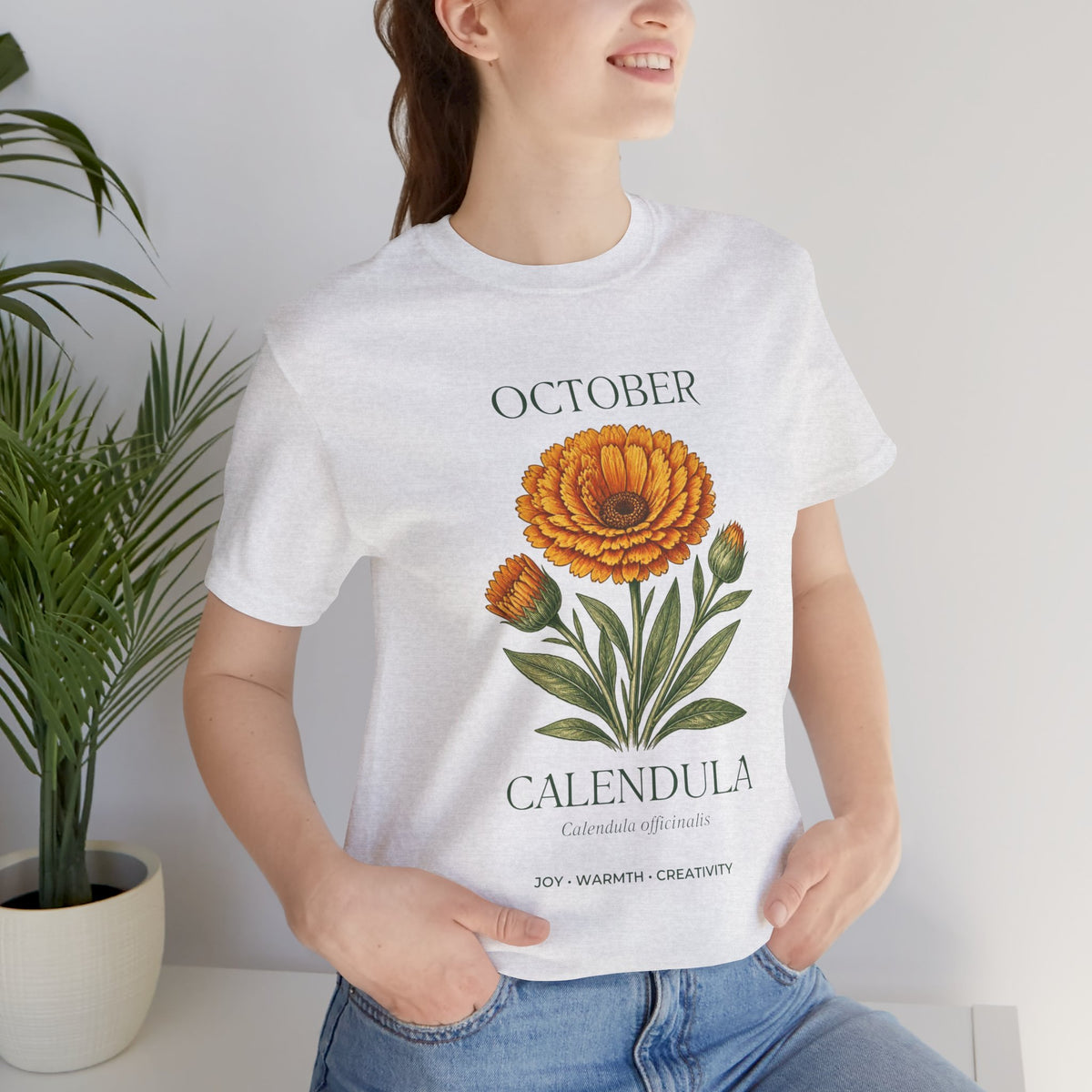 October Birth Flower Tee | Marigold & Cosmos Celestial Design | Birthday Gift