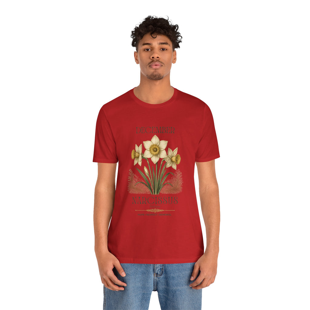 December Birth Flower Tee | Narcissus & Holly Celestial Design | Birthday Gift