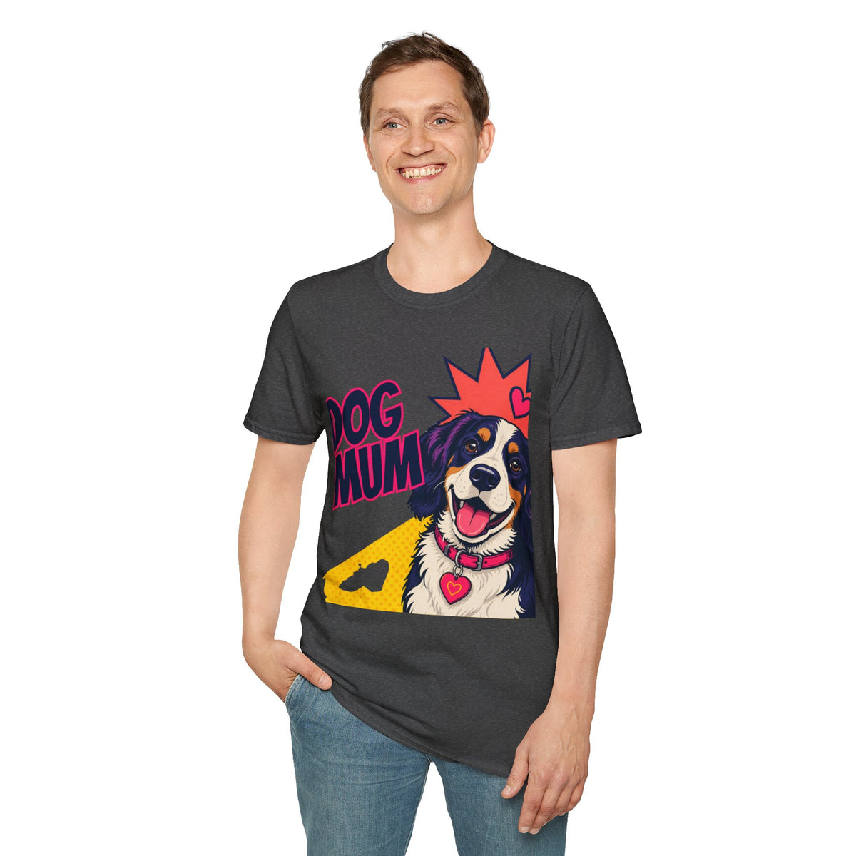 Dog Mum Pop Art T-Shirt | Happy Dog Portrait, Heart Collar