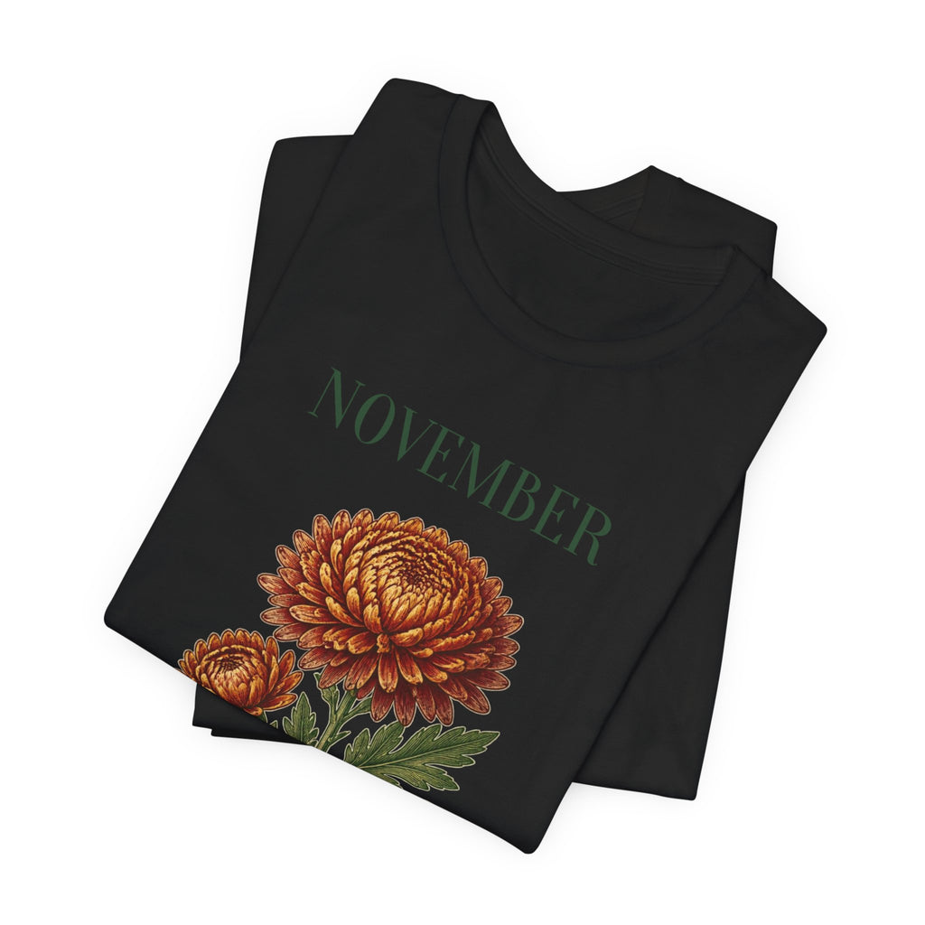 November Birth Flower Tee | Chrysanthemum Celestial Design | Birthday Gift