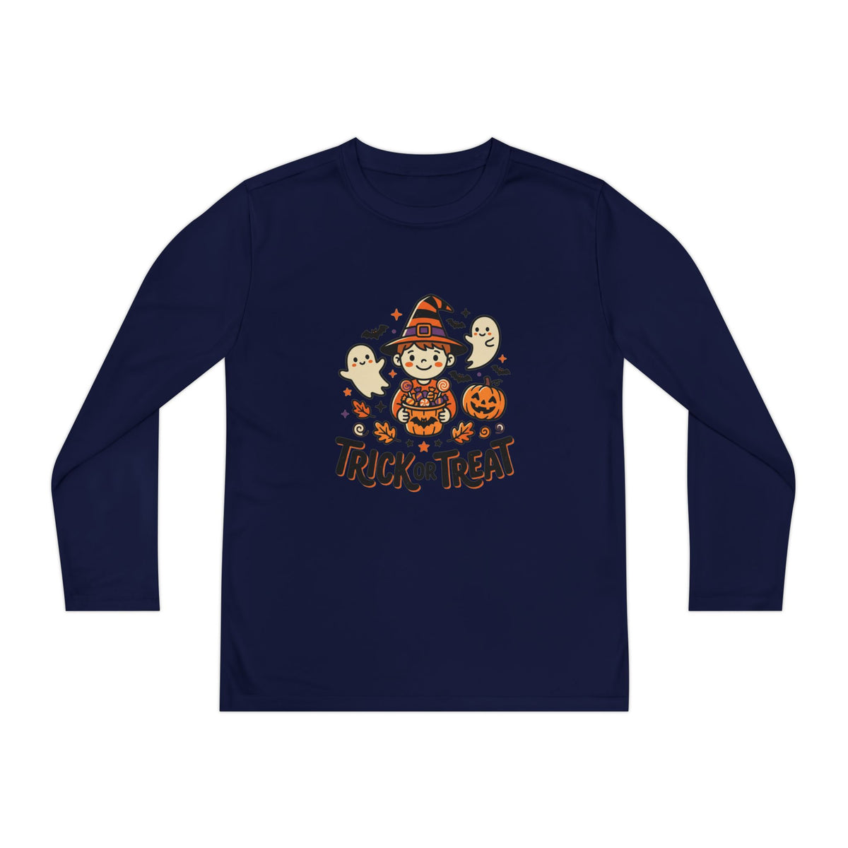 Trick or Treat Witch Kid Long Sleeve Shirt | Halloween Ghosts Pumpkins