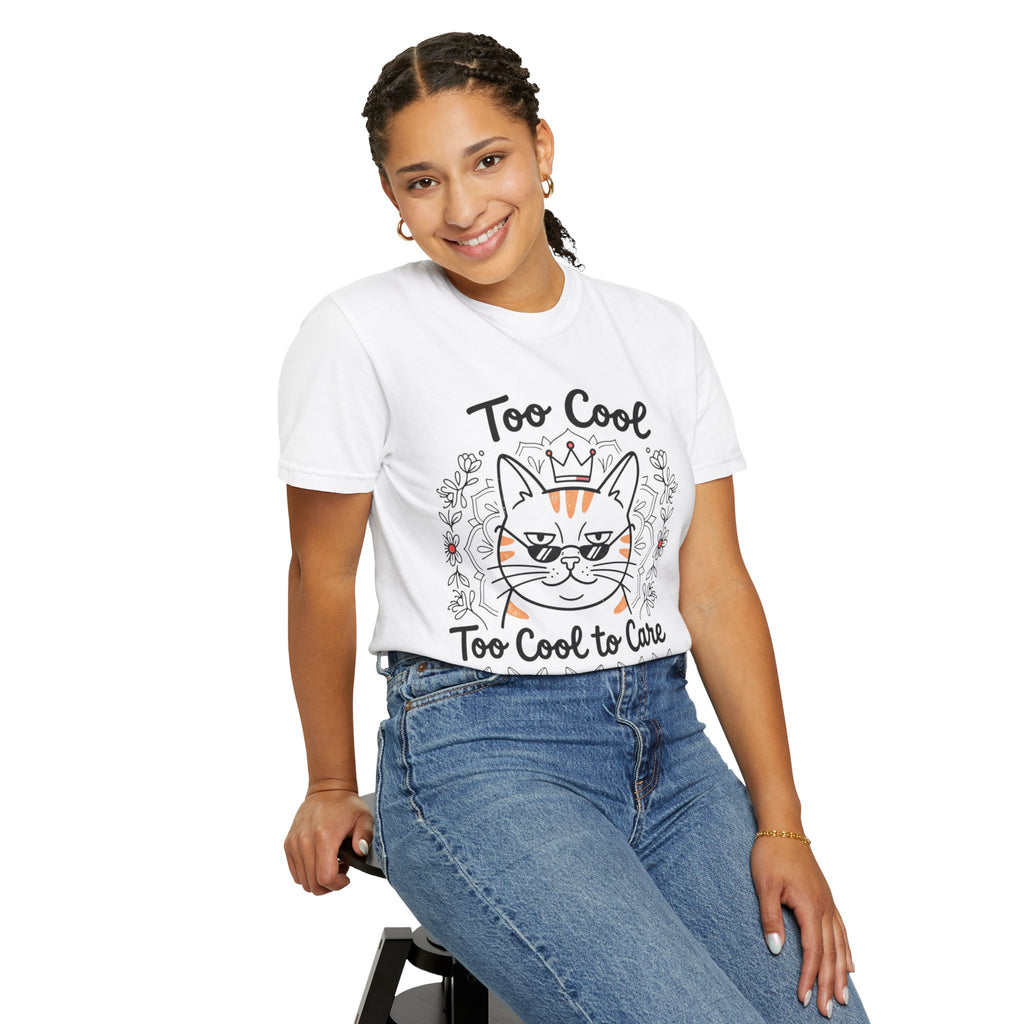 Too Cool to Care Cat T-Shirt — Crowned Tabby Graphic Tee (Gift for Cat Lovers)