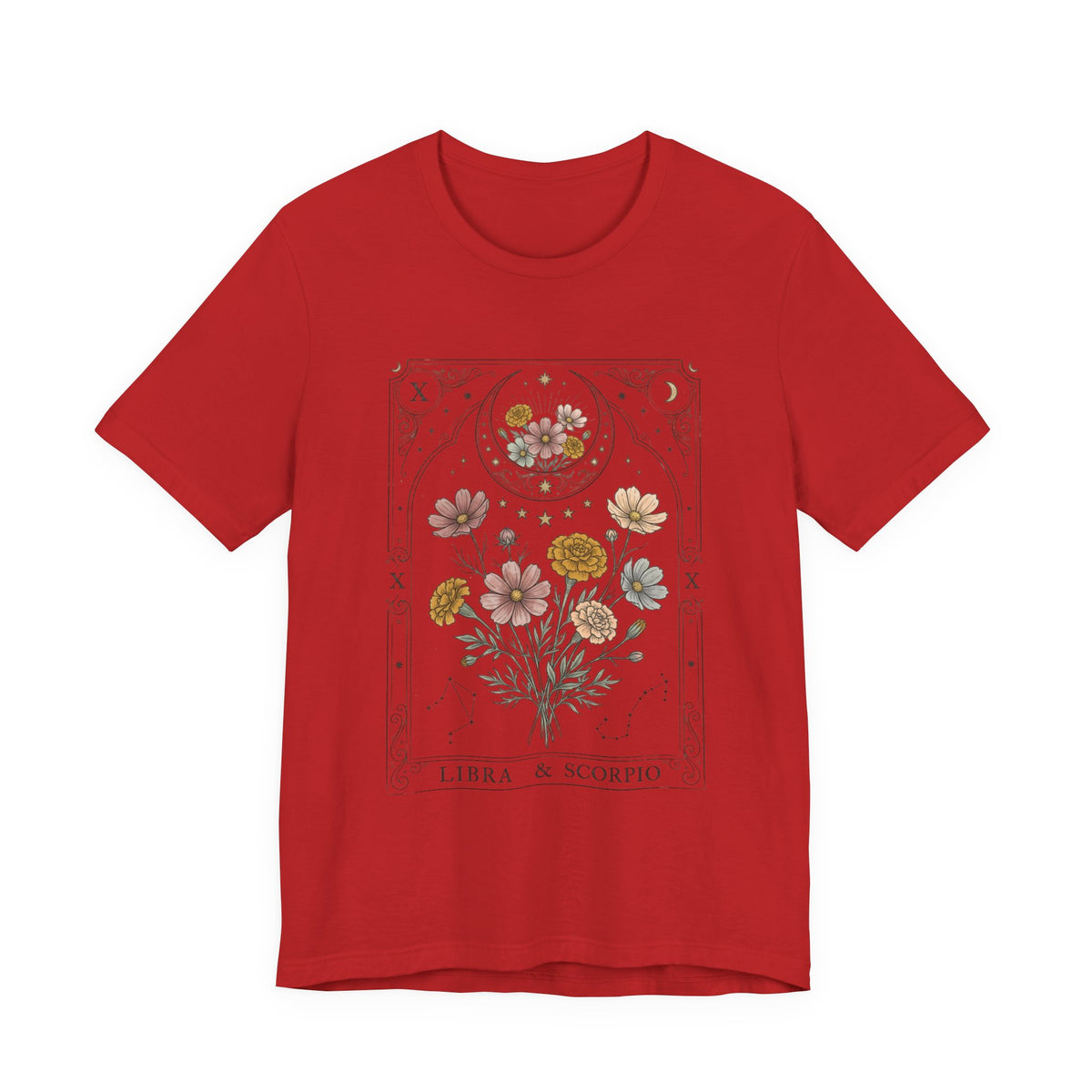October - Libra & Scorpio Floral Zodiac Birth Flower T‑Shirt — Botanical Horoscope Tee
