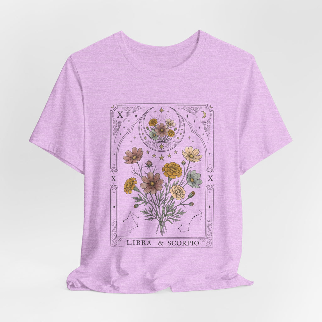 Libra & Scorpio Floral Zodiac T‑Shirt — Botanical Horoscope Tee