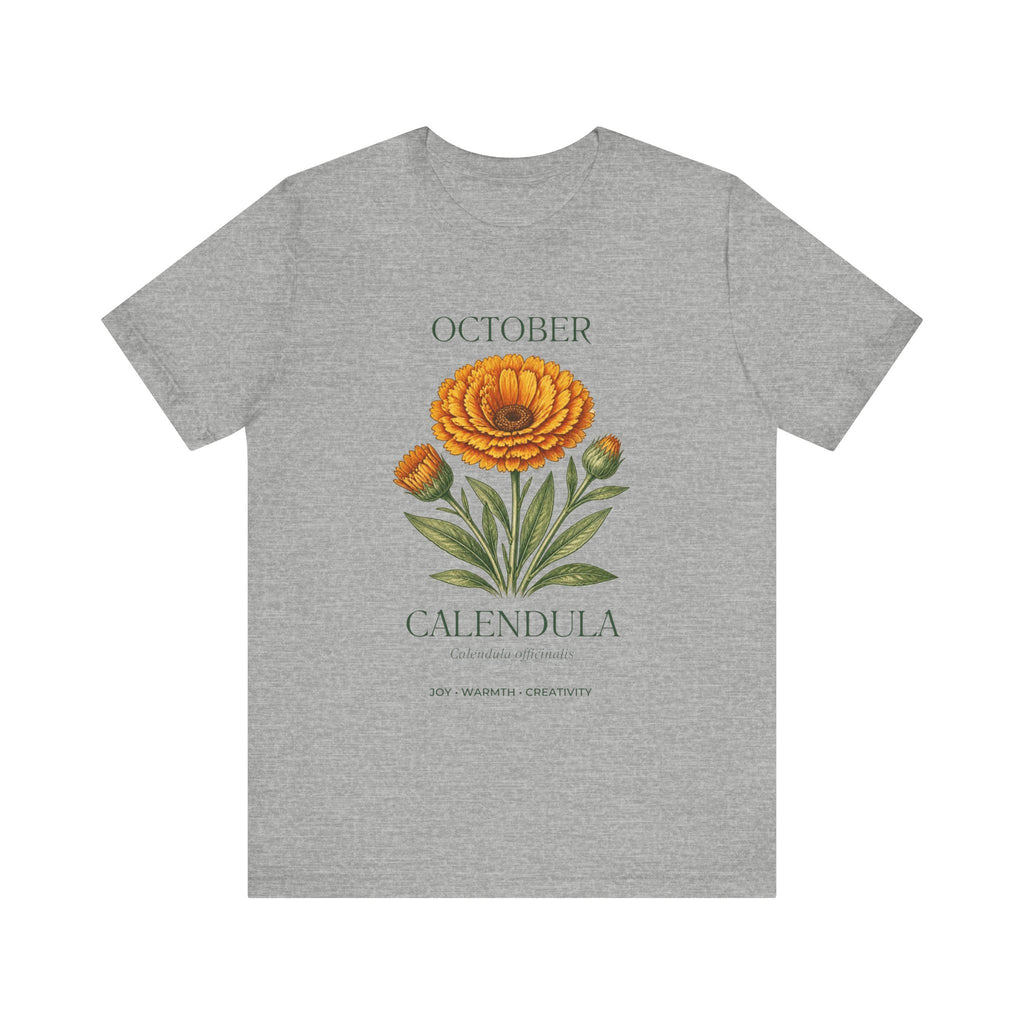 October Birth Flower Tee | Marigold & Cosmos Celestial Design | Birthday Gift