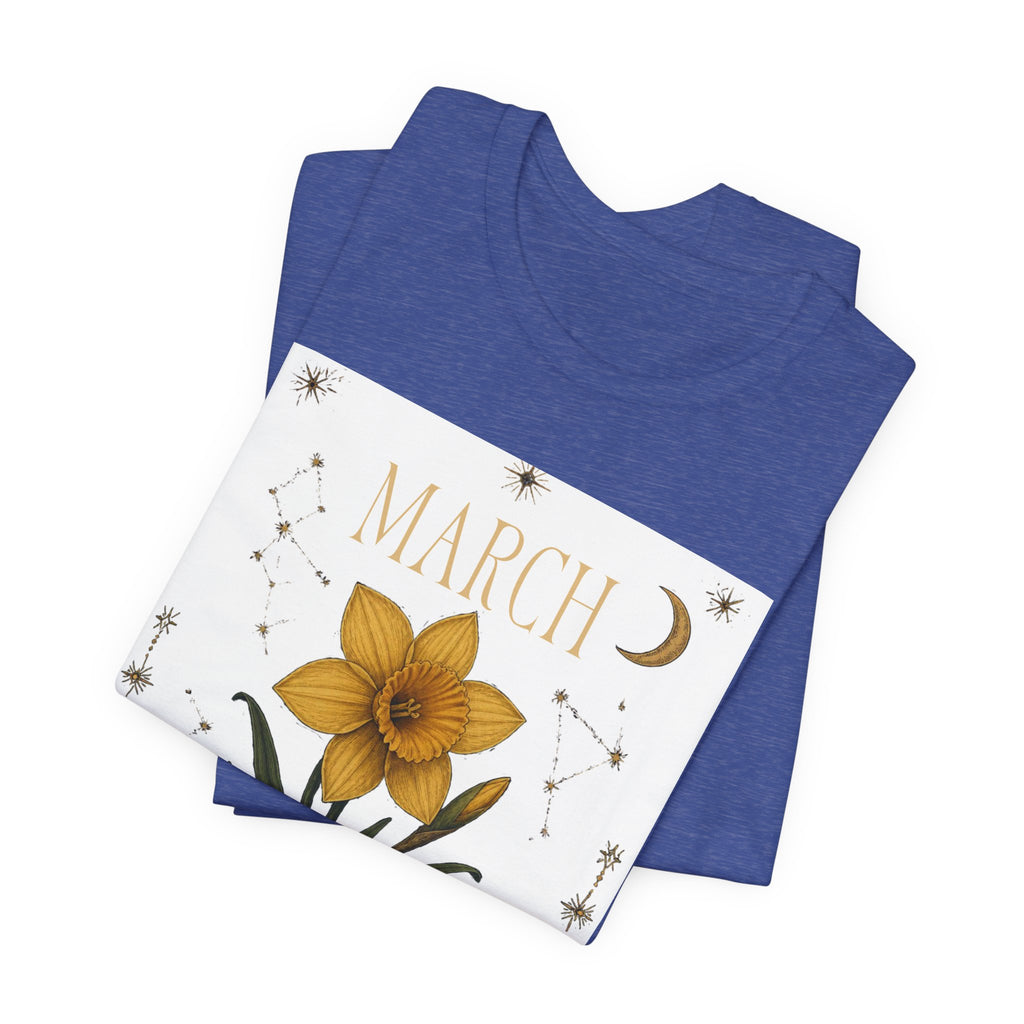 March Zodiac/Celestial aesthetics with birth flower — Birth Month Flower Tee