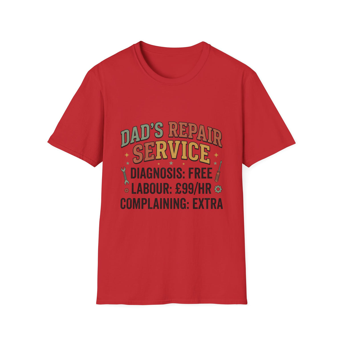 Dad's Repair Service T-Shirt | Funny Handyman Slogan, Tool Graphic