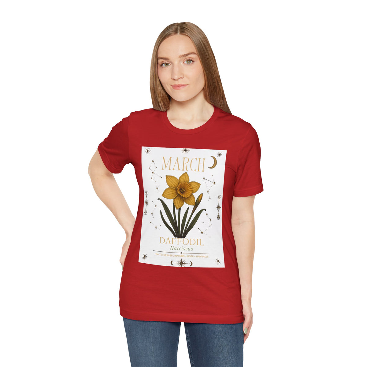 March Zodiac/Celestial aesthetics with birth flower — Birth Month Flower Tee