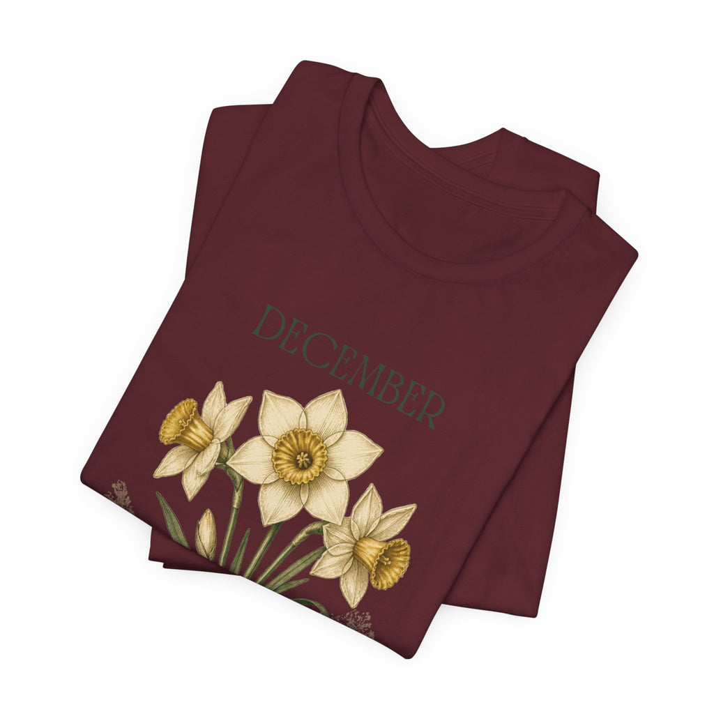 December Birth Flower Tee | Narcissus & Holly Celestial Design | Birthday Gift