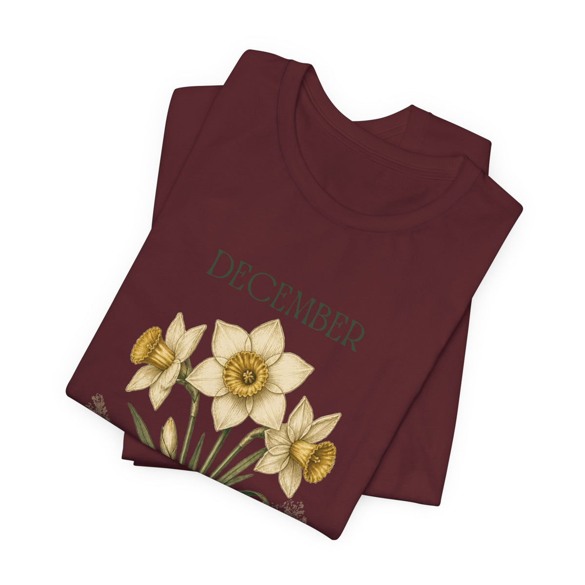 December Birth Flower Tee | Narcissus & Holly Celestial Design | Birthday Gift