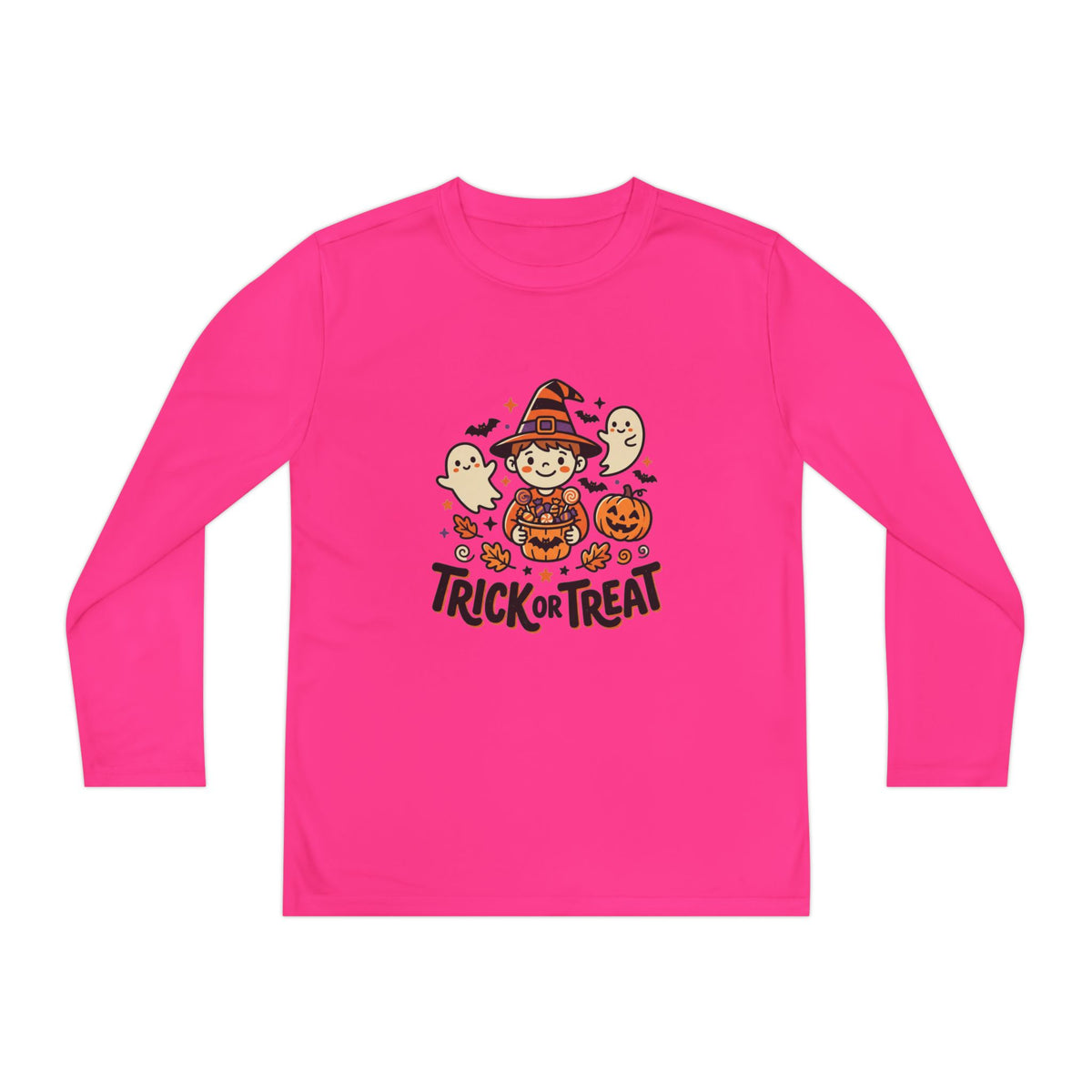 Trick or Treat Witch Kid Long Sleeve Shirt | Halloween Ghosts Pumpkins