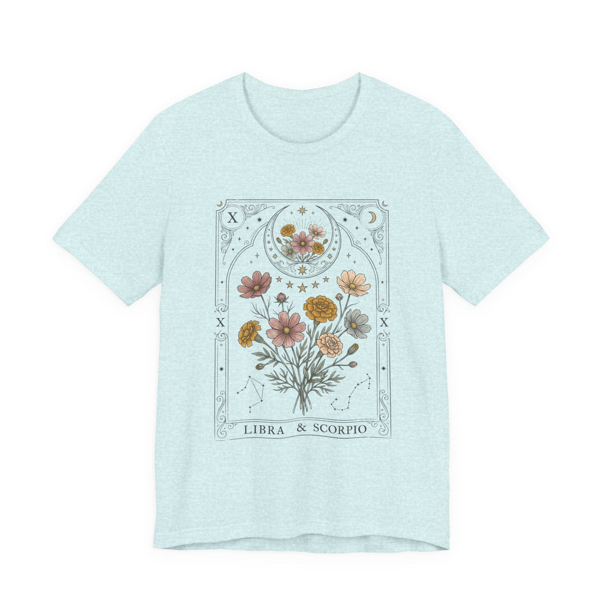 October - Libra & Scorpio Floral Zodiac Birth Flower T‑Shirt — Botanical Horoscope Tee