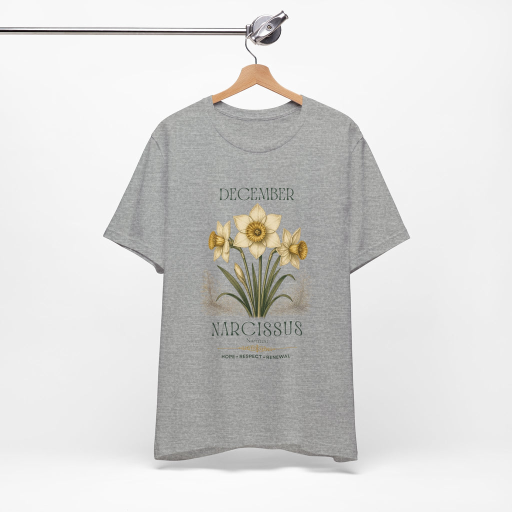 December Birth Flower Tee | Narcissus & Holly Celestial Design | Birthday Gift