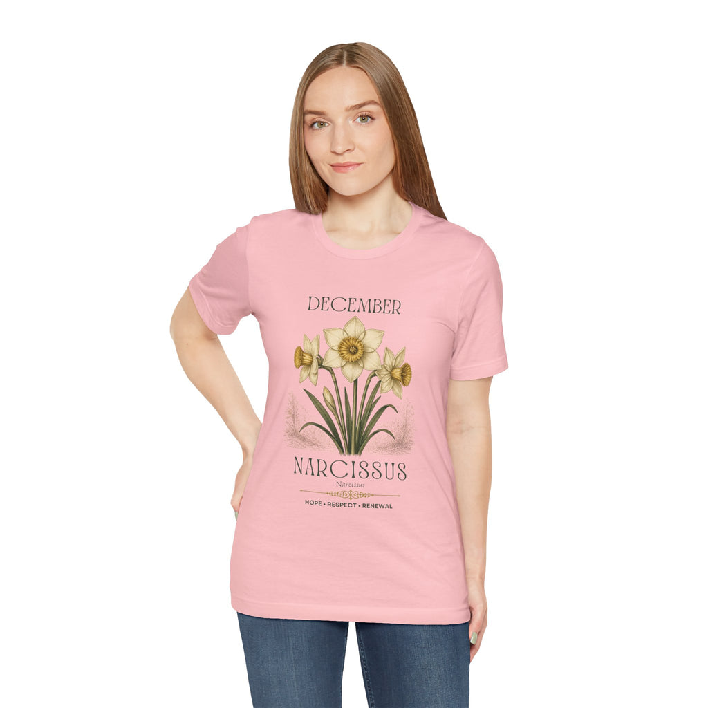December Birth Flower Tee | Narcissus & Holly Celestial Design | Birthday Gift