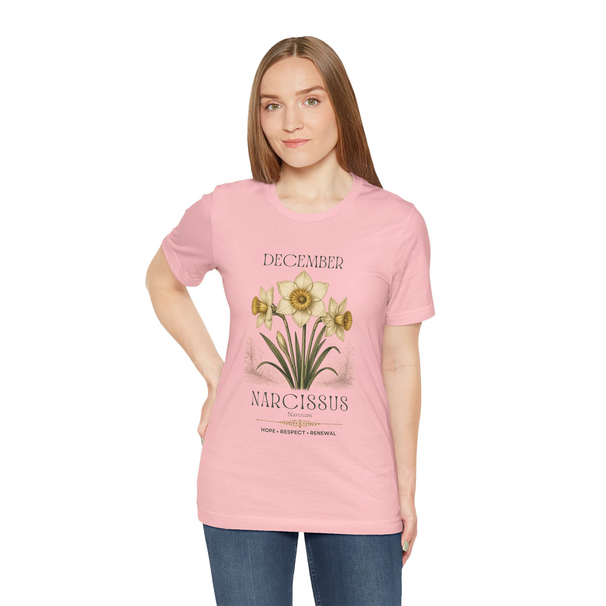 December Birth Flower Tee | Narcissus & Holly Celestial Design | Birthday Gift