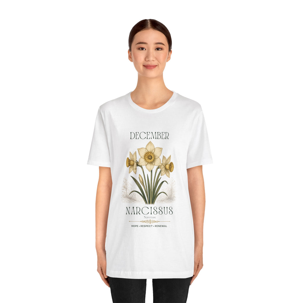 December Birth Flower Tee | Narcissus & Holly Celestial Design | Birthday Gift
