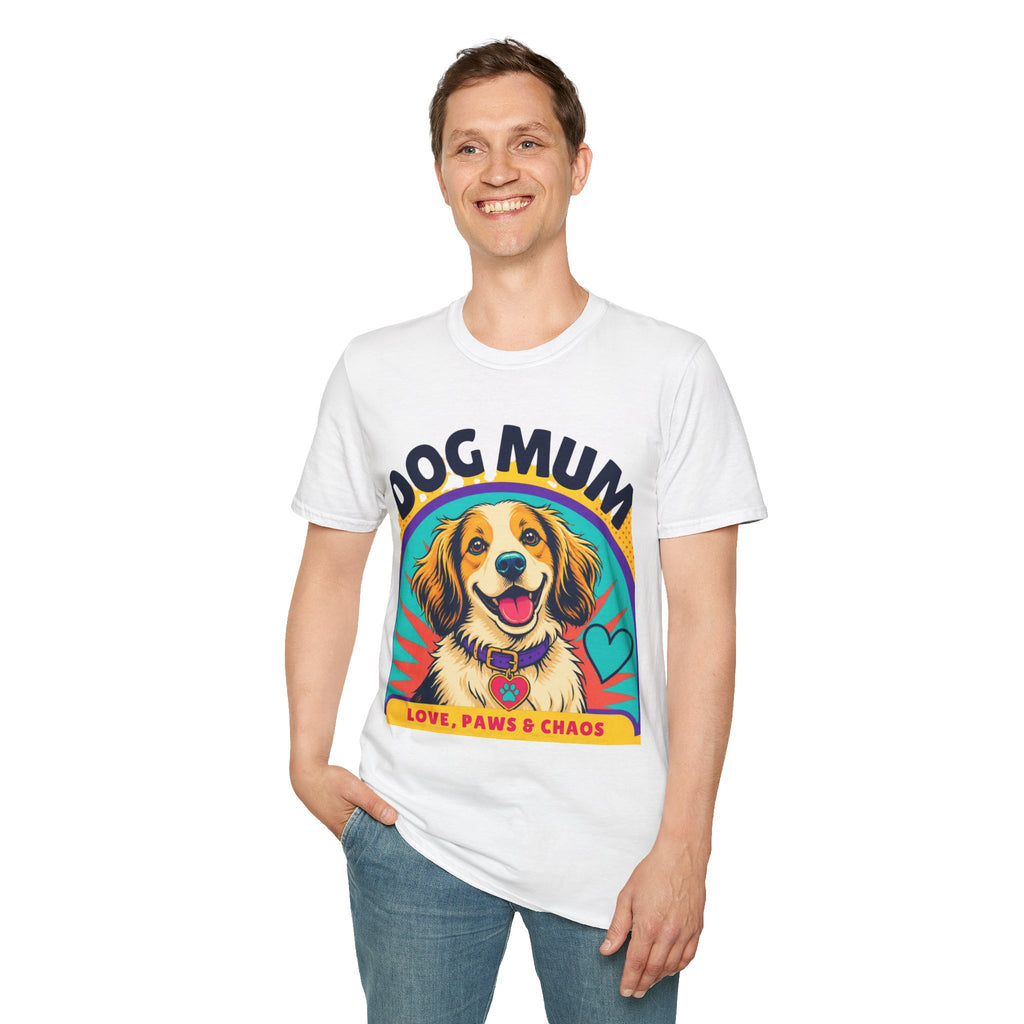 Dog Mum T-Shirt | Cute Happy Dog Illustration, Love Paws & Chaos