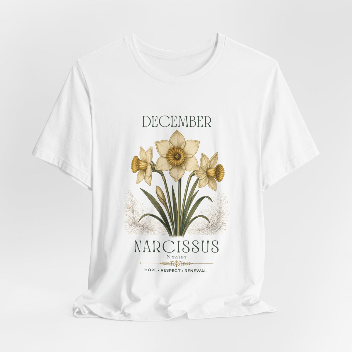 December Birth Flower Tee | Narcissus & Holly Celestial Design | Birthday Gift