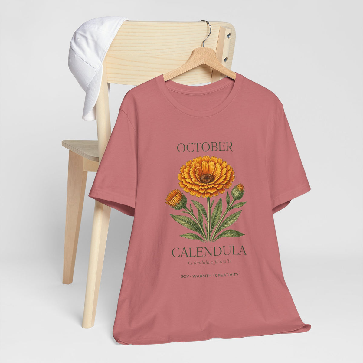 October Birth Flower Tee | Marigold & Cosmos Celestial Design | Birthday Gift