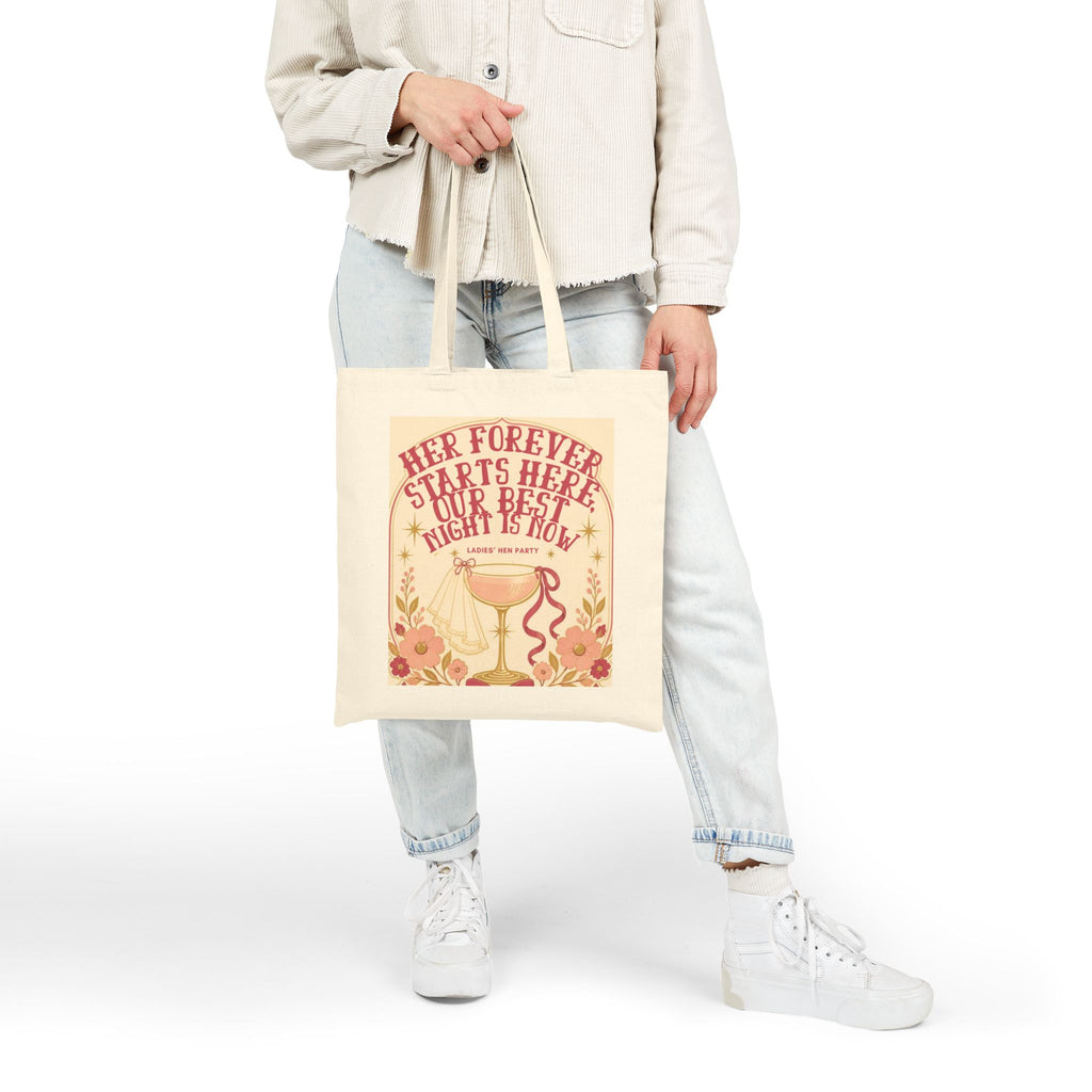 Tote Bag — “Her Forever Starts Here” Bachelorette Party Canvas Tote