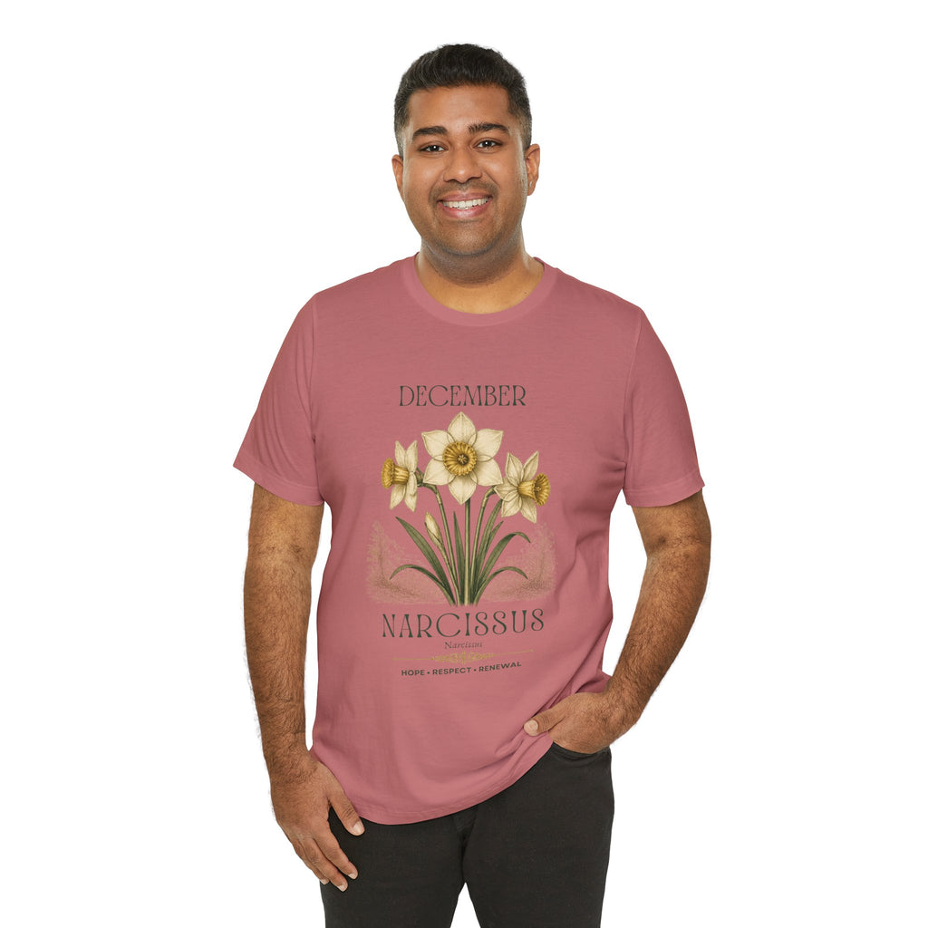 December Birth Flower Tee | Narcissus & Holly Celestial Design | Birthday Gift
