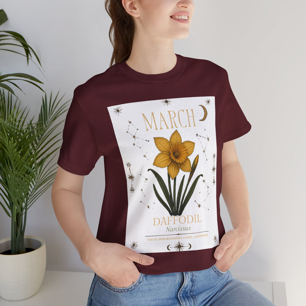 March Zodiac/Celestial aesthetics with birth flower — Birth Month Flower Tee