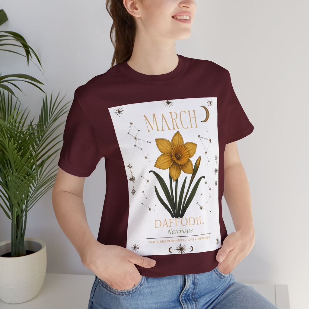 March Zodiac/Celestial aesthetics with birth flower — Birth Month Flower Tee