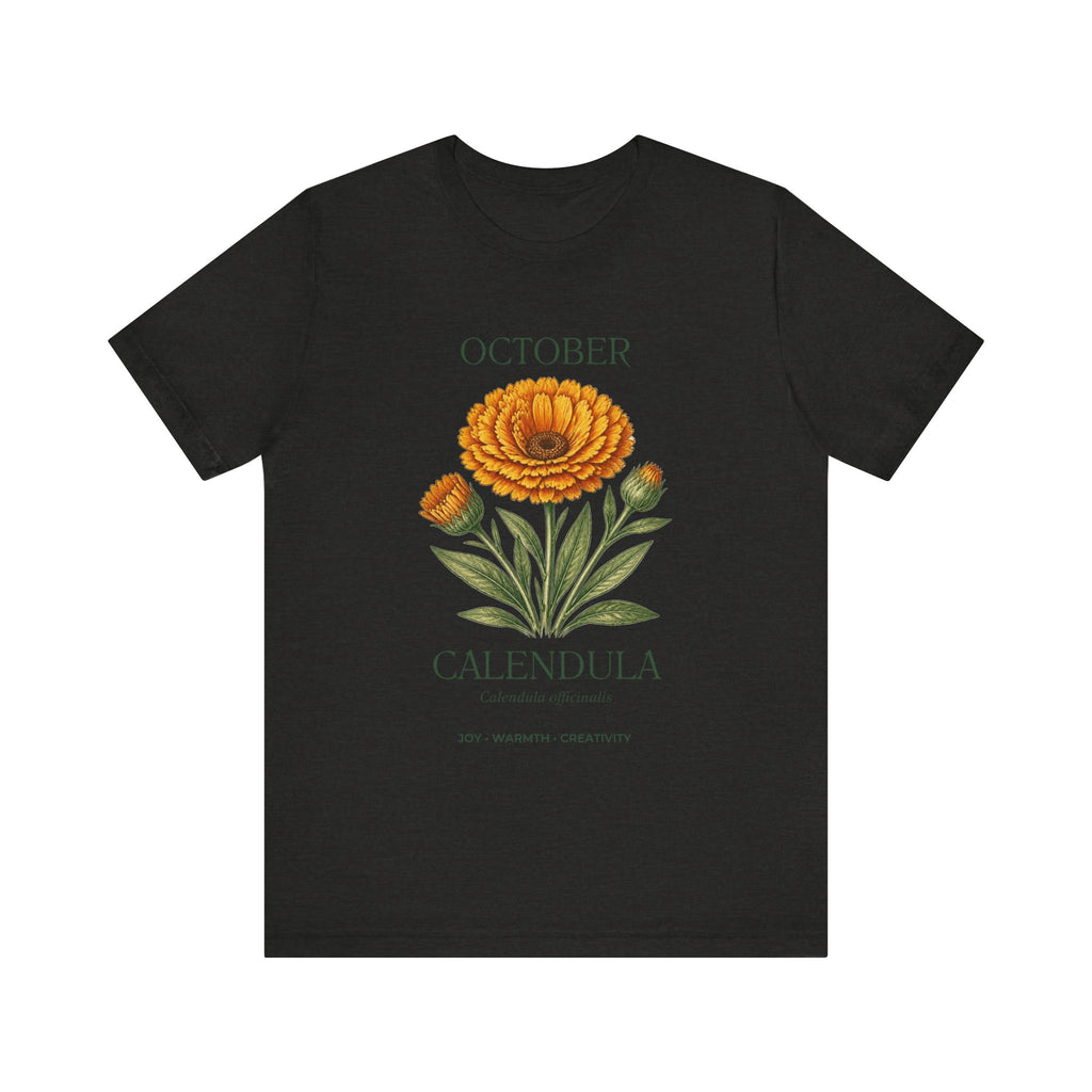 October Birth Flower Tee | Marigold & Cosmos Celestial Design | Birthday Gift