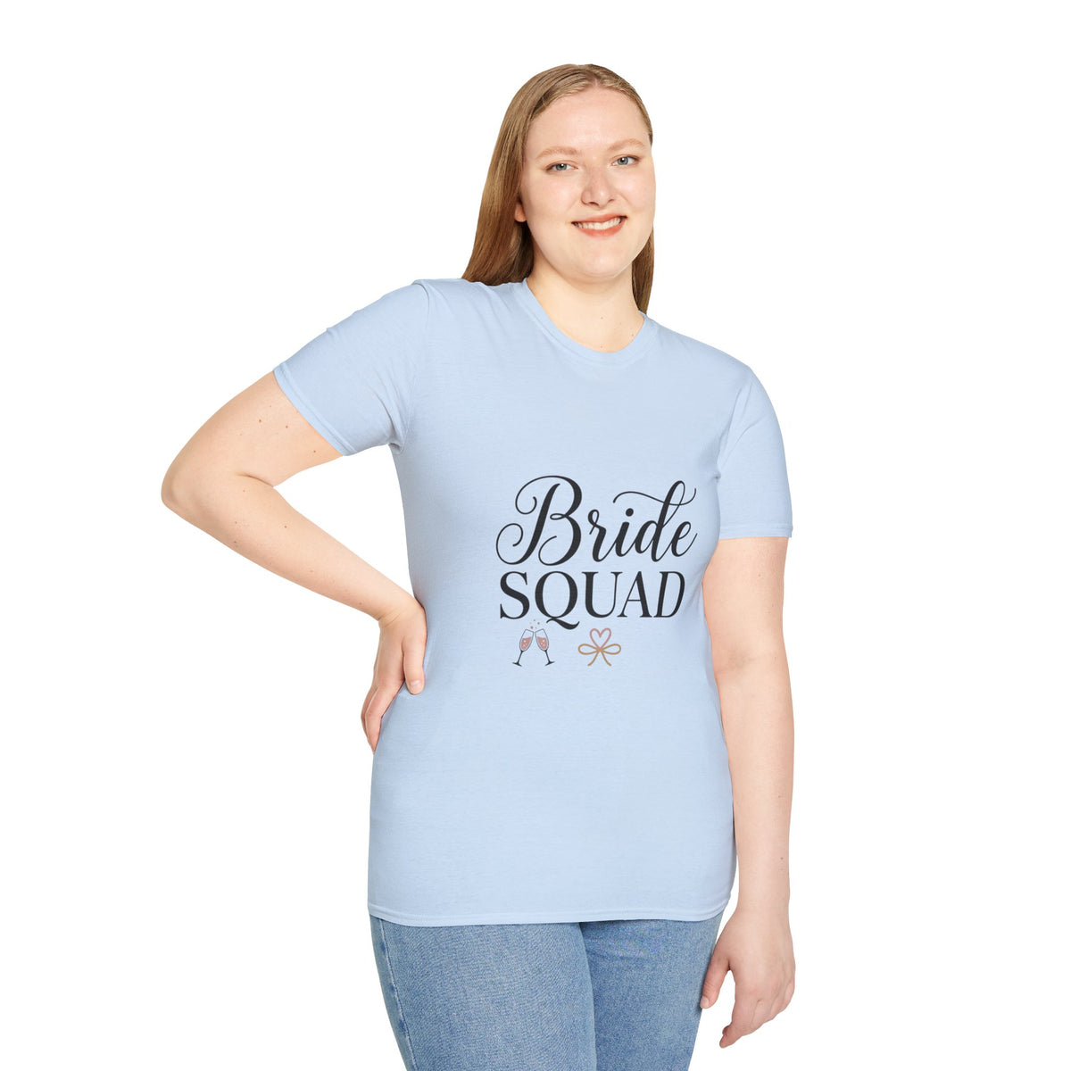 Bride Squad T-Shirt — Bachelorette Party Bridesmaid Tee with Champagne Icons