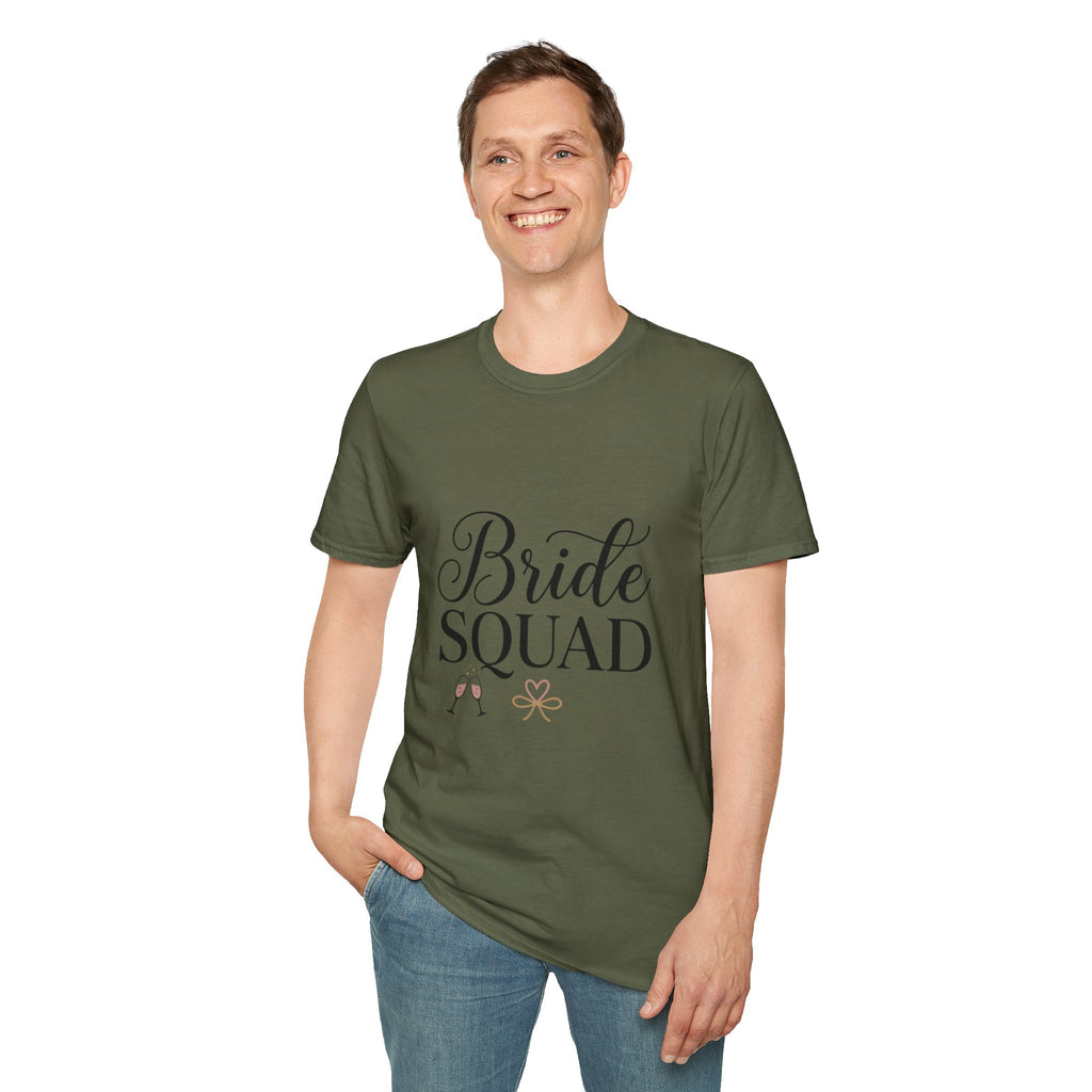Bride Squad T-Shirt — Bachelorette Party Bridesmaid Tee with Champagne Icons