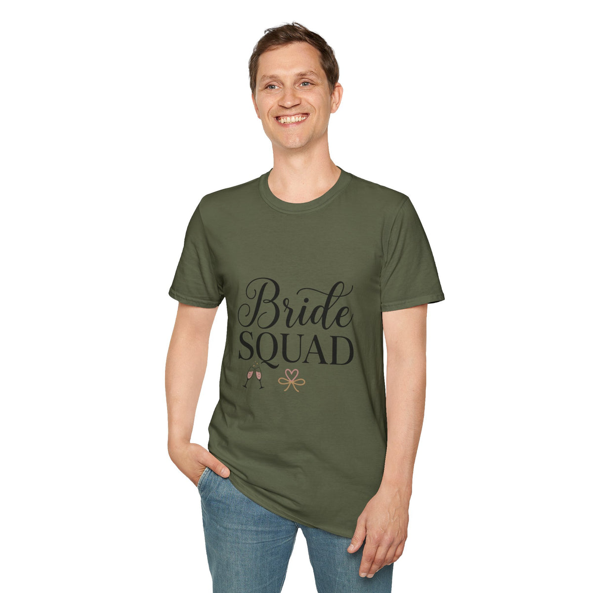 Bride Squad T-Shirt — Bachelorette Party Bridesmaid Tee with Champagne Icons