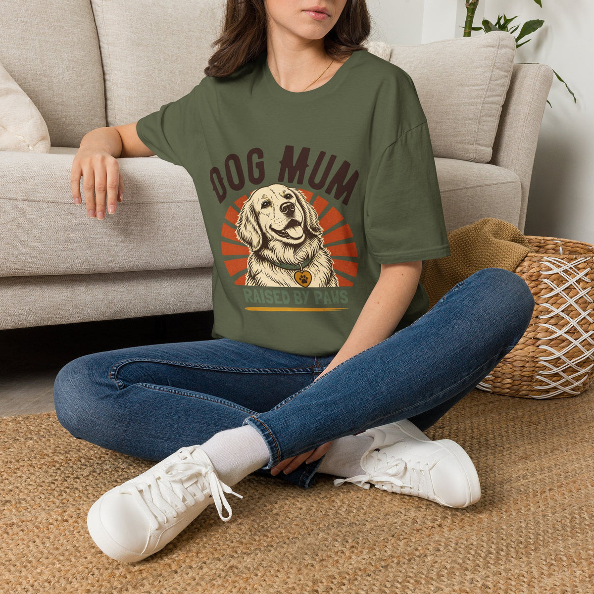 Dog Mum Raised By Paws T-Shirt | Golden Retriever Retro