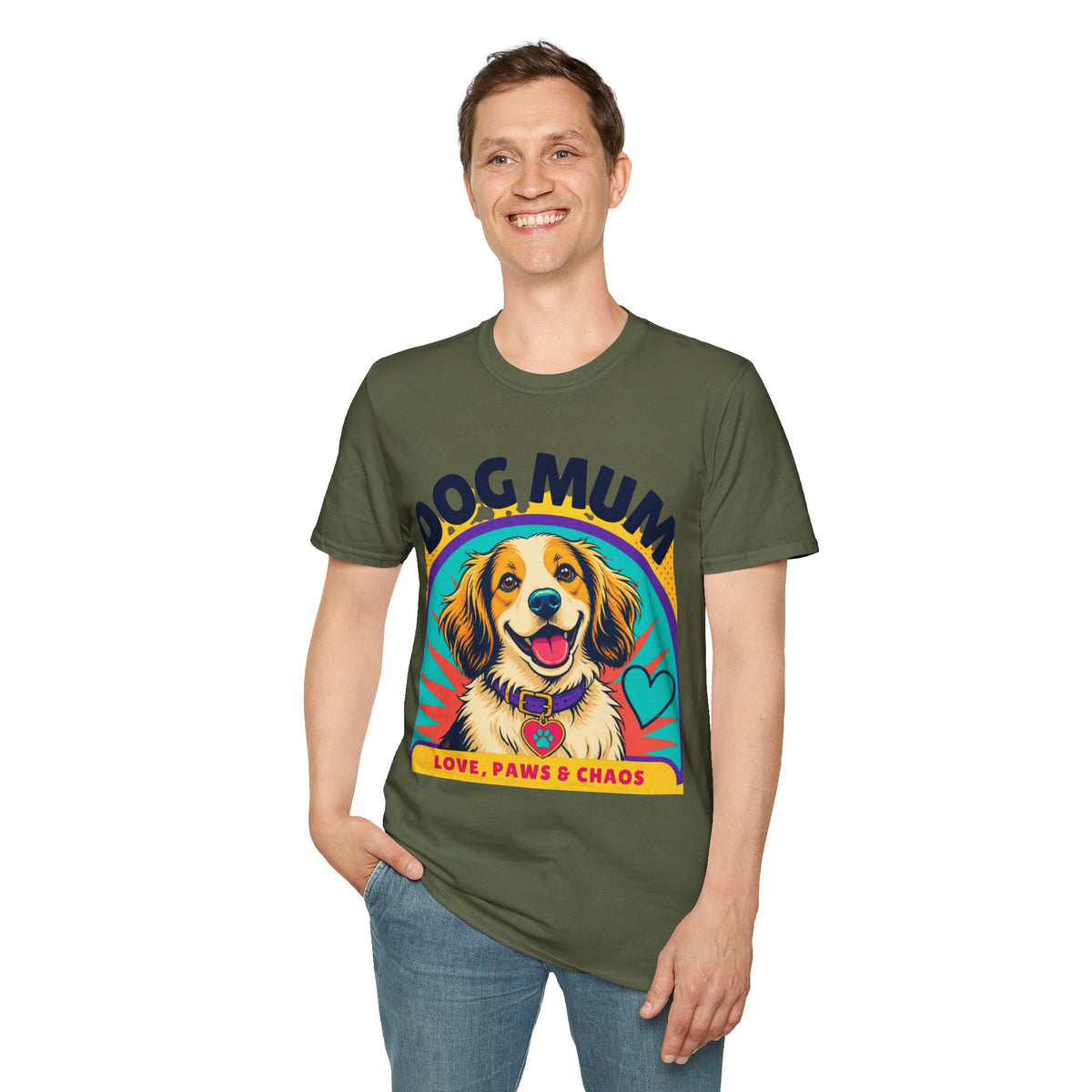Dog Mum T-Shirt | Cute Happy Dog Illustration, Love Paws & Chaos