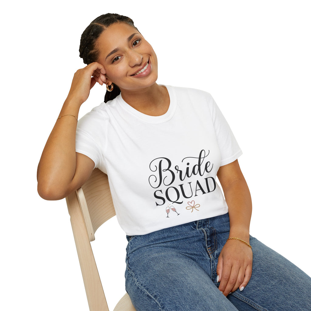 Bride Squad T-Shirt — Bachelorette Party Bridesmaid Tee with Champagne Icons