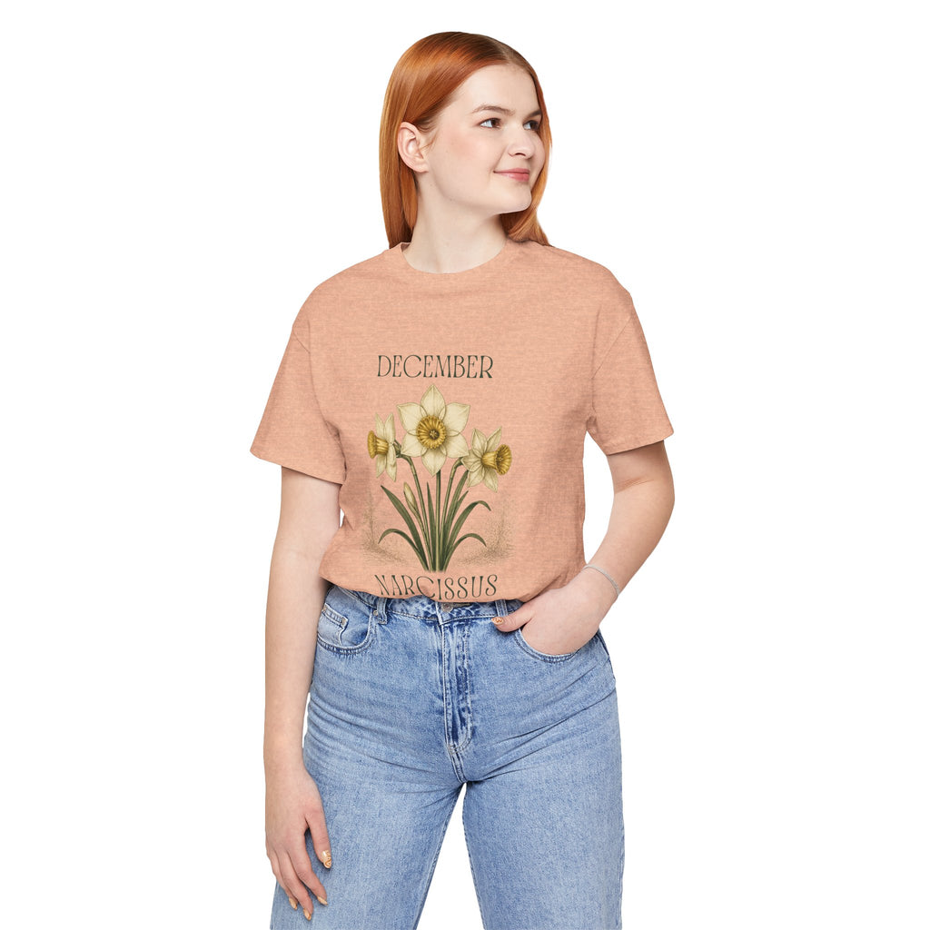 December Birth Flower Tee | Narcissus & Holly Celestial Design | Birthday Gift
